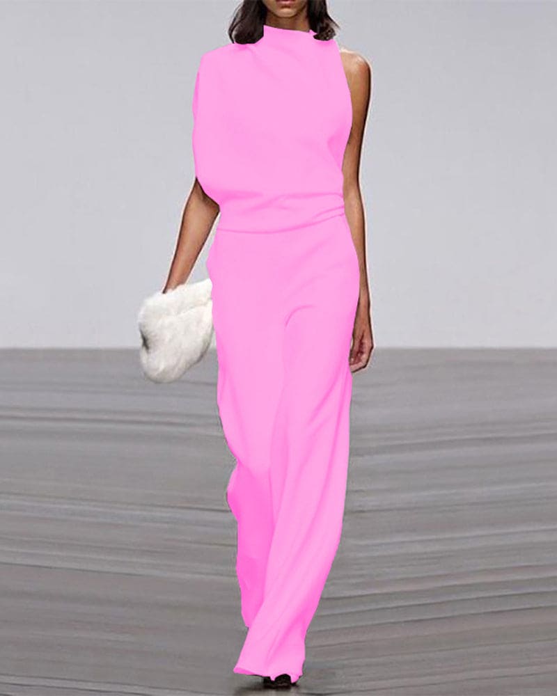 Cindy - Women's Asymmetric Wide Jumpsuit with No Sleeves