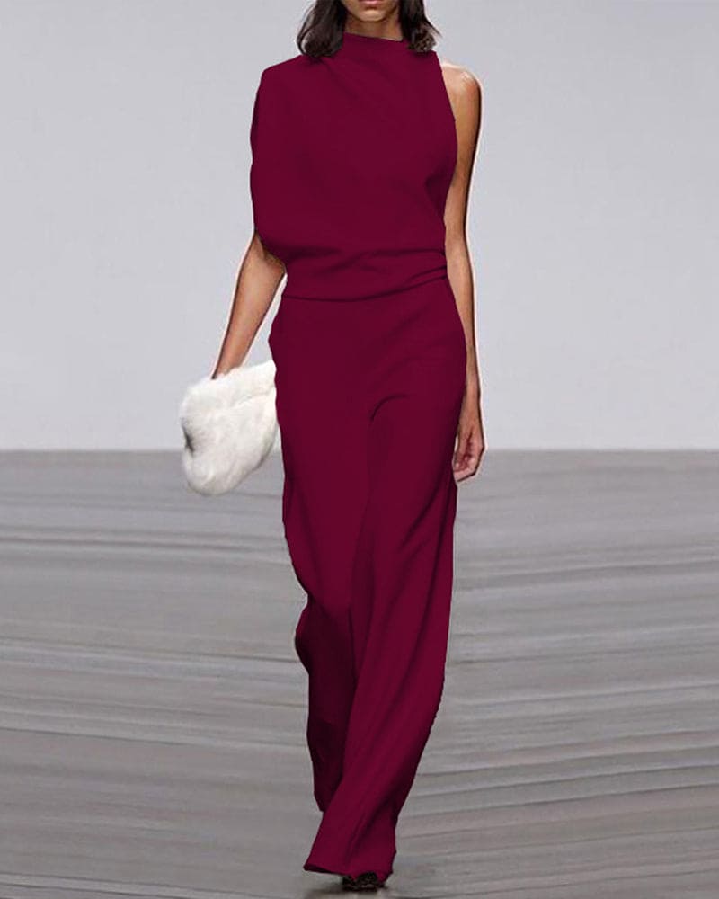 Cindy - Women's Asymmetric Wide Jumpsuit with No Sleeves