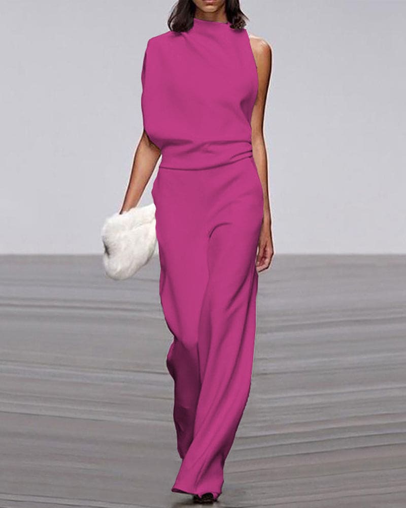Cindy - Women's Asymmetric Wide Jumpsuit with No Sleeves