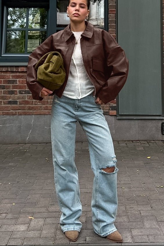 Zaylee - Women's Relaxed Biker Jacket with Zip Front - photo 1