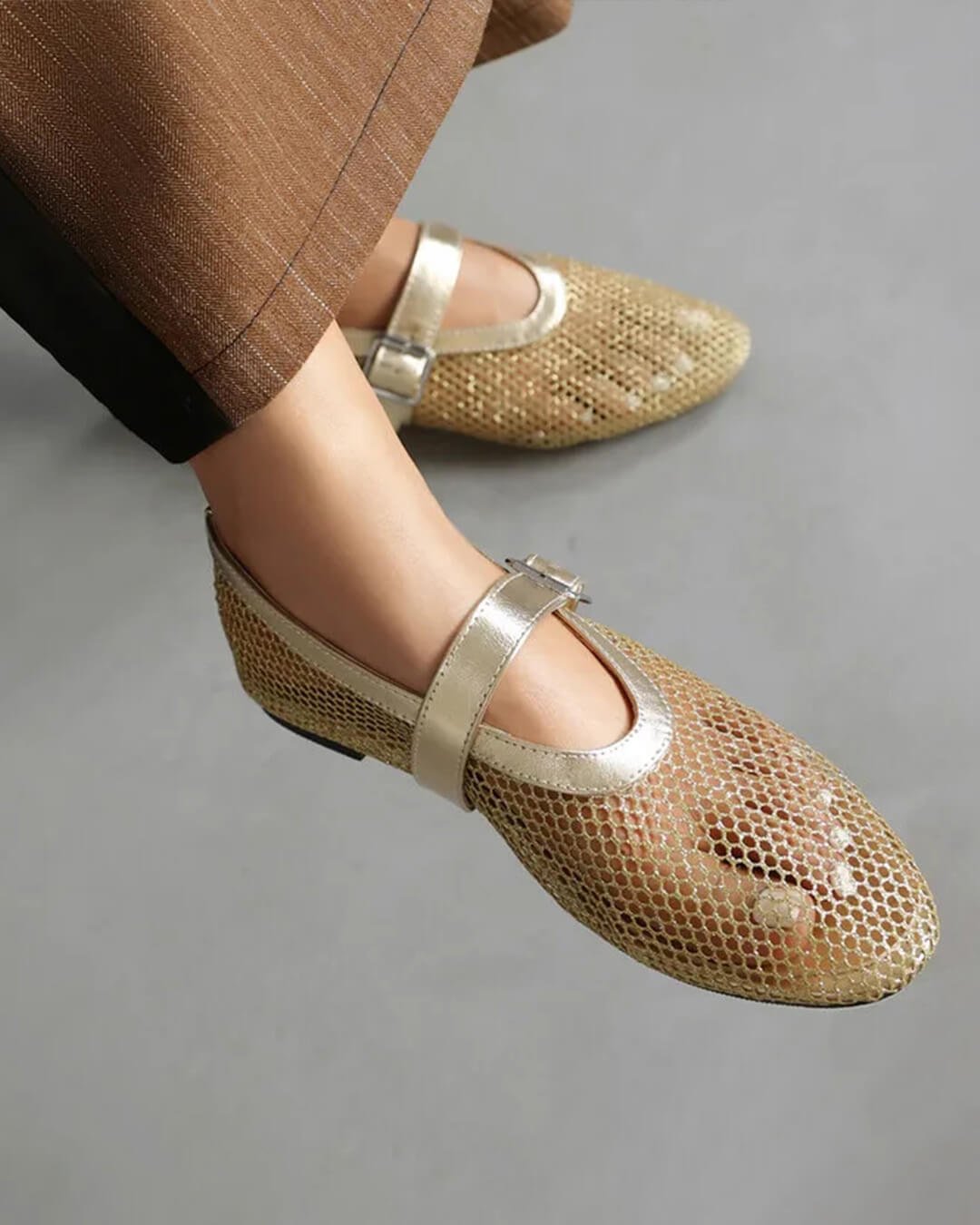 Ballerine in rete Celeste con cinturino e fibbia