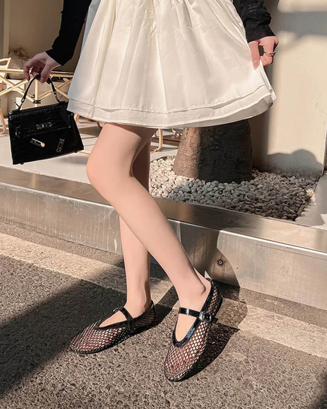 Ballerine in rete Celeste con cinturino e fibbia