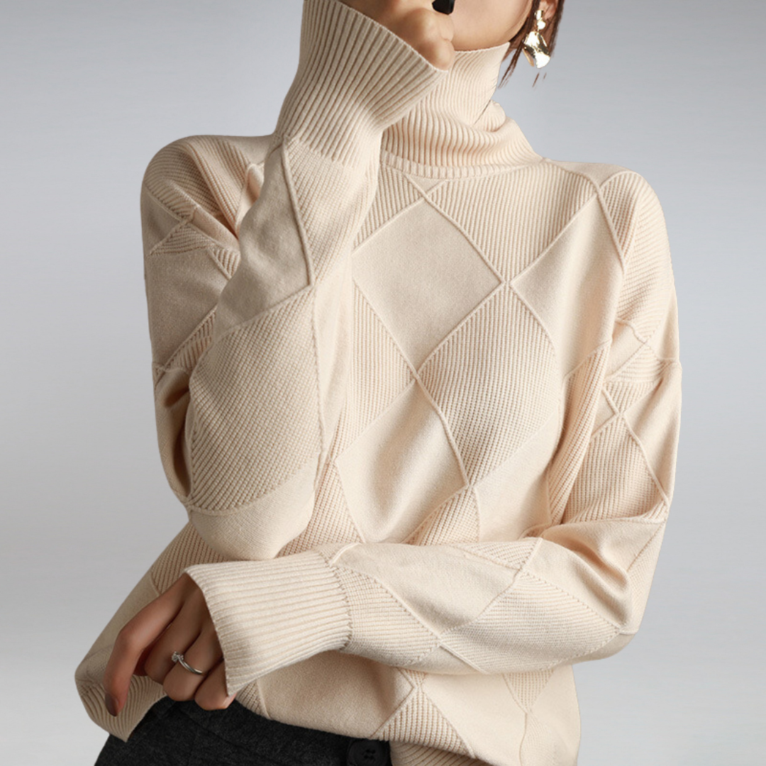 Zora - Women's Jumper in Geometric Print with Roll Neck - photo 6
