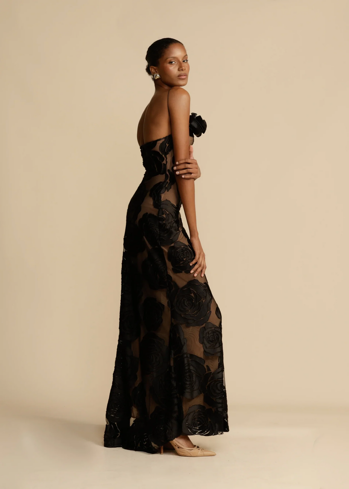 Zoya - Women's Strapless Maxi Dress in Embroidery with Mesh Overlay - photo 4